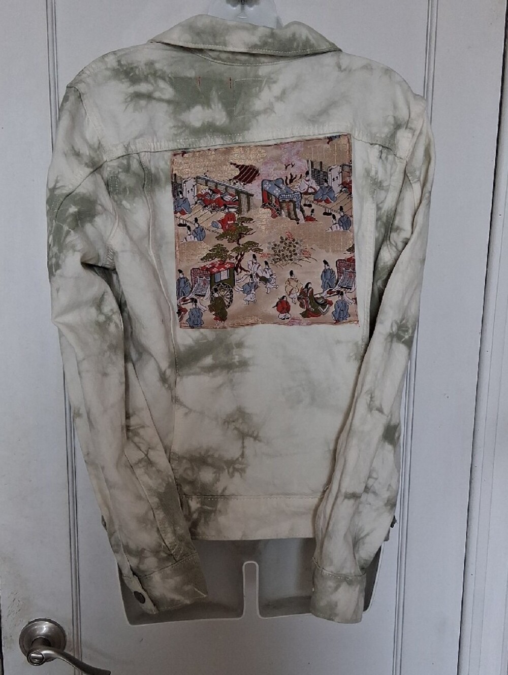 Lucky Brand Vera's Upcycled Cream Canvas Olive Wash Jacket w Brocade Embroidery